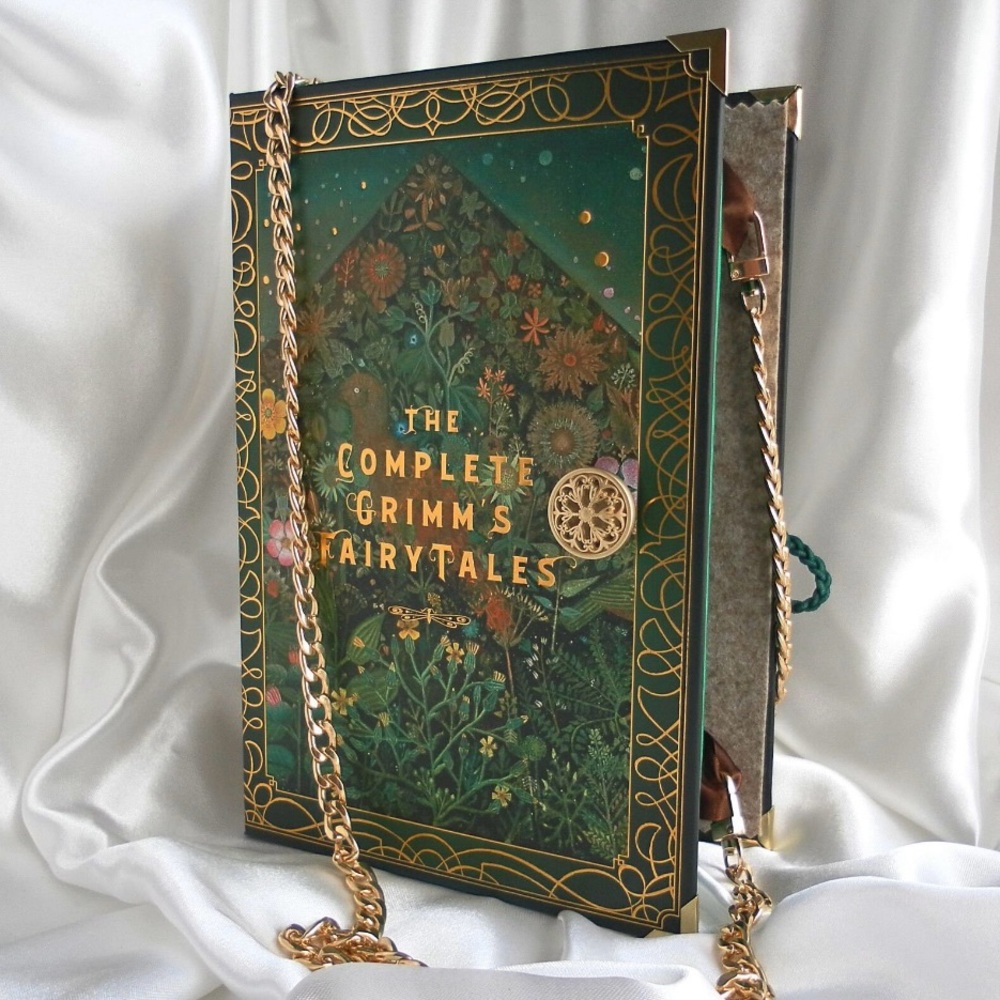 Whimseygoth Fairy Tale Book Clutch with Gold Chain